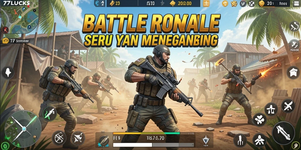 Tampilan menarik dari gameplay Battle Royale 77LUCKS.