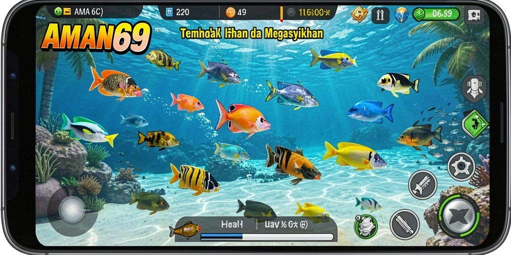 Screenshot gameplay menampilkan aksi seru berburu ikan di AMAN69.