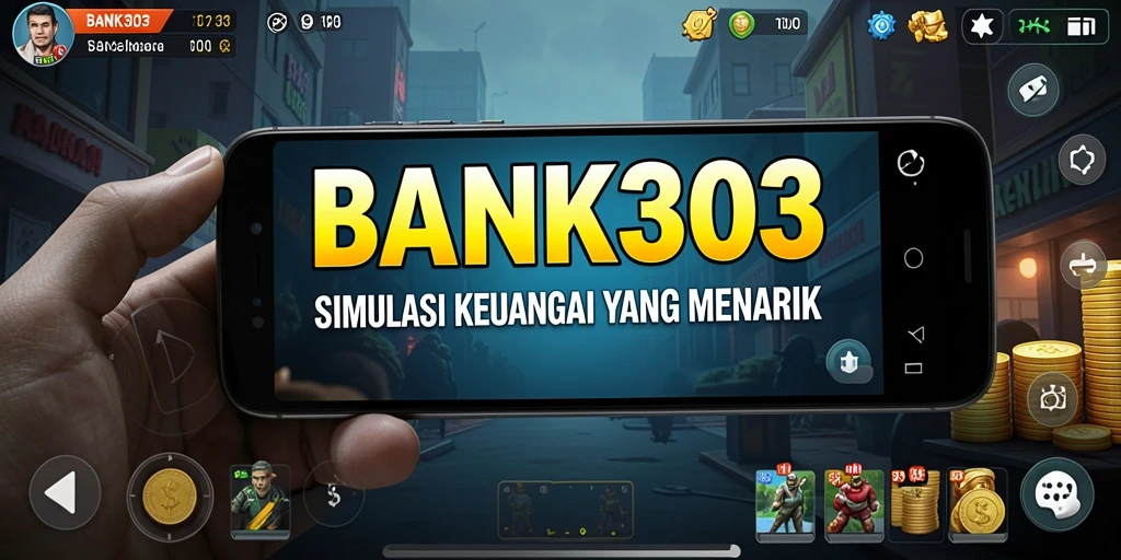 Tampilan gameplay BANK303 yang menarik dengan elemen simulasi keuangan.