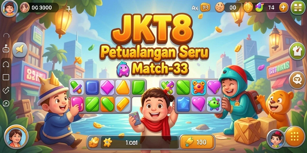 Tampilan gameplay JKT8 yang seru dengan desain Match-3 yang menarik.