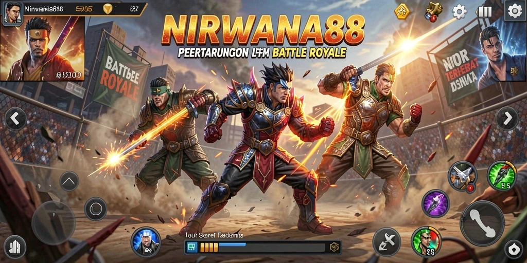Screenshot gameplay NIRWANA88 yang menunjukkan aksi seru Battle Royale.