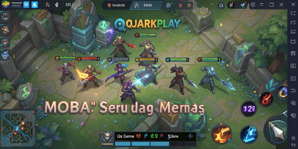 Screenshot menunjukkan aksi seru dalam permainan MOBA QUARKPLAY.