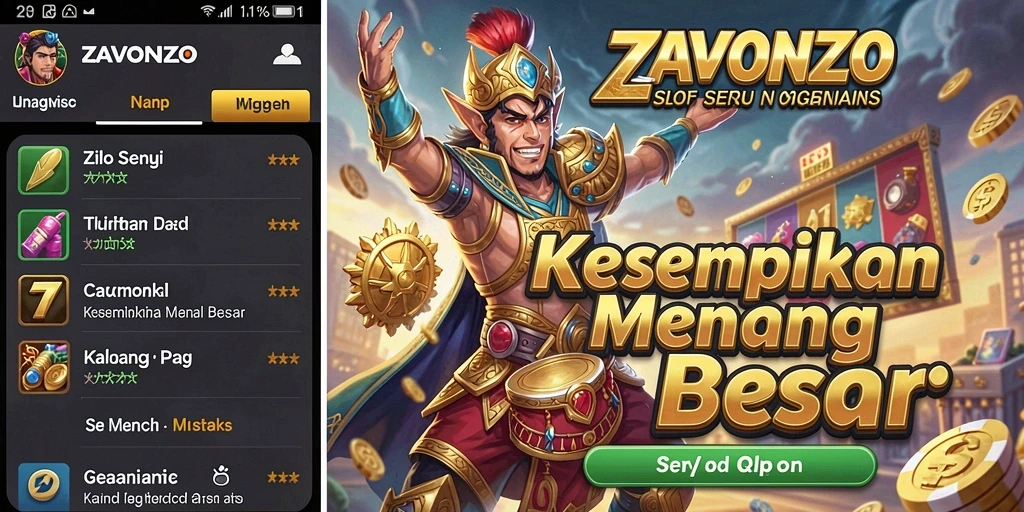 Gameplay ZAVONZO dengan simbol dan fitur bonus menarik.